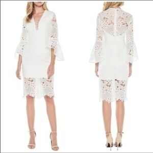 Bardot White Lace Bell Sleeve Boho Dress